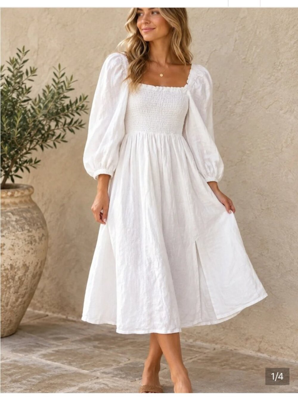 White Smocked Puff Sleeve J Crew Dress
